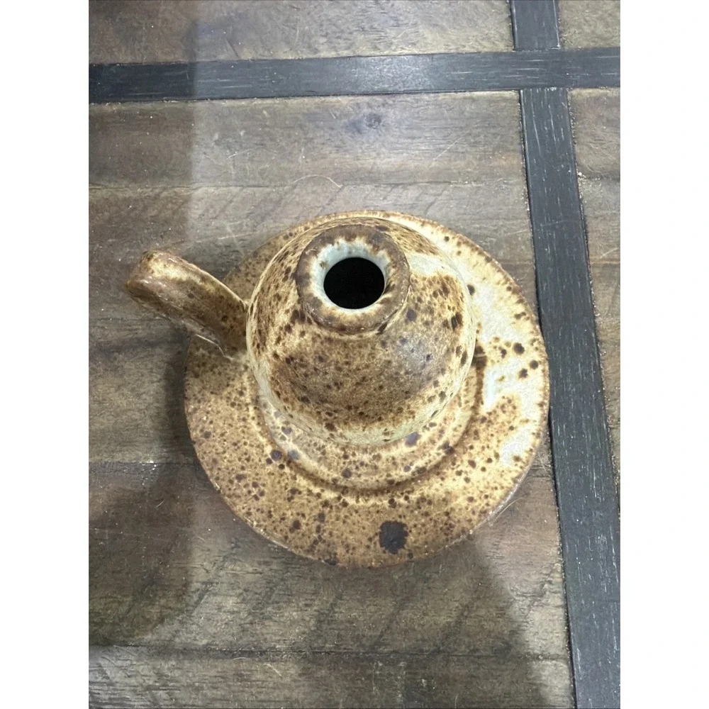 Hand Made VIntage Chamber Stick Farmhouse Candle Holder‎  Pottery Art Signed